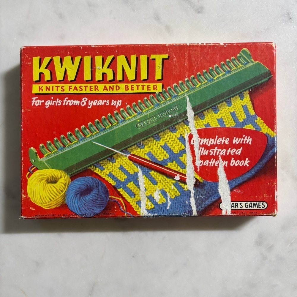 Vintage 60s made in England Spears Kwiknit child’s knitting and crocheting set